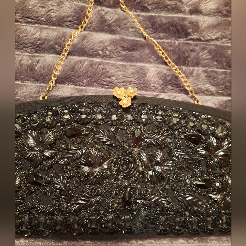 Vintage Caron Of Houston Black Beaded Clutch